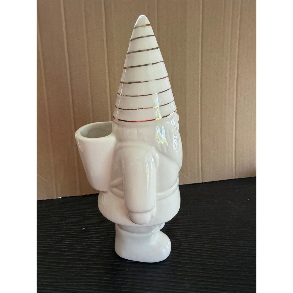 Paper Source Paula Joerling White Stoneware Gnome Vase Silver Stripe Holiday 8